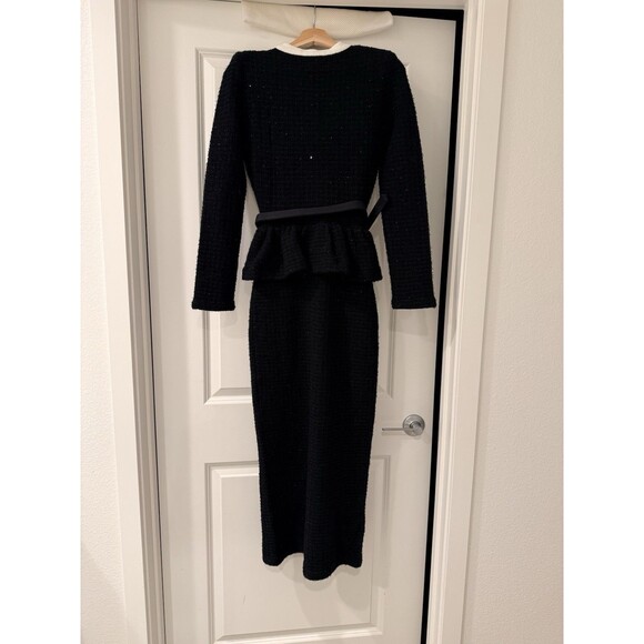 NWOT Self-Portrait BLACK FLORAL TEXTURED KNIT MIDI DRESS, special occasion dress - Picture 12 of 16